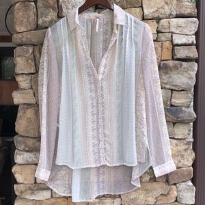 Free People Semi Sheer Button Down Blouse